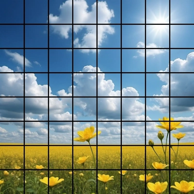 landscape photograph with grid overlay digital gridded image.
