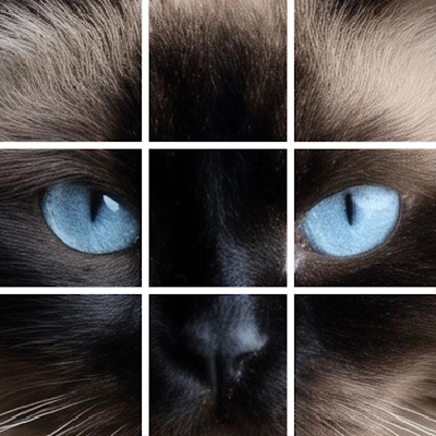 siamesse cat photograpg with white grid lines over photo.