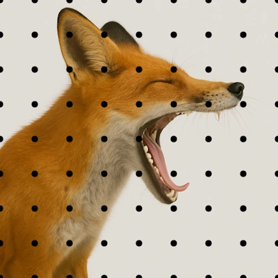 yawning fox photo with dotted grid overlayl.